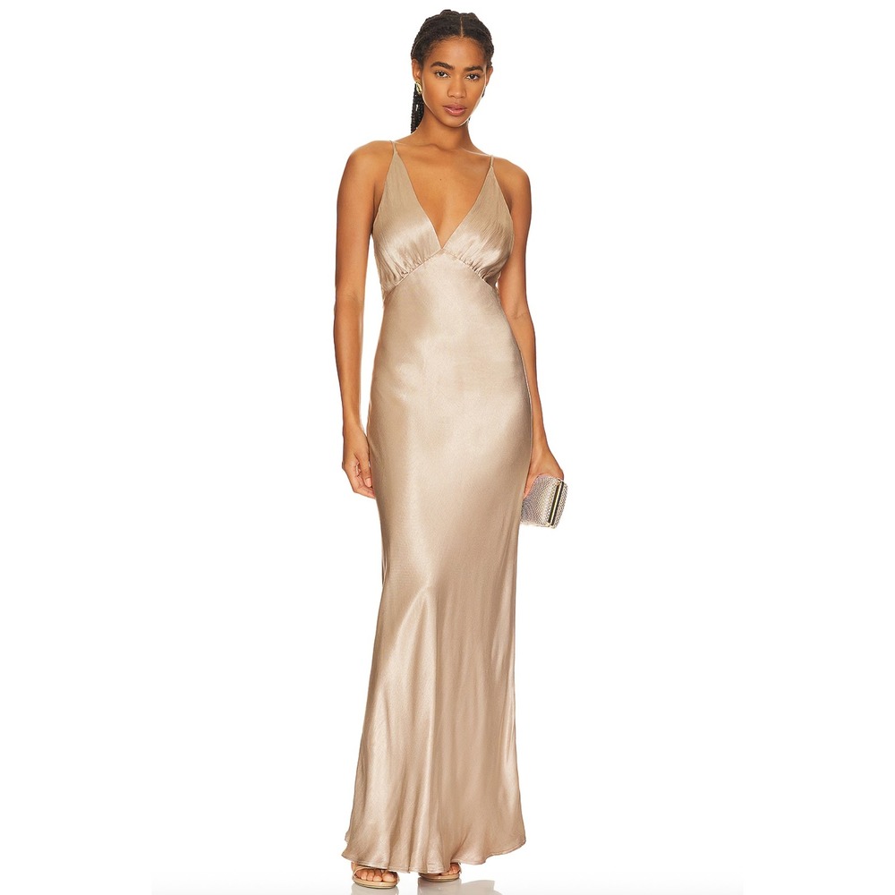 Bec + Bridge Womens Maxi Slip Dress V-Neck Viscose Champagne Beige Size 4